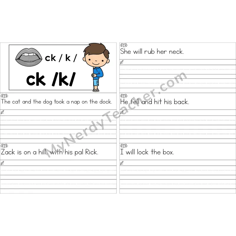 Editable ck Digraph Read and Write Sentences (Color)