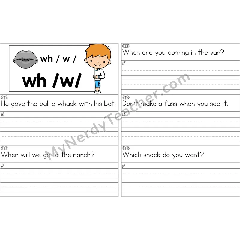 Editable wh Digraph Read and Write Sentences (Color)