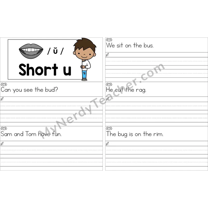Editable Short U Read and Write Sentences (Color)