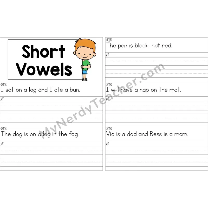 Editable Mixed Short Vowels Read and Write Sentences (Color)
