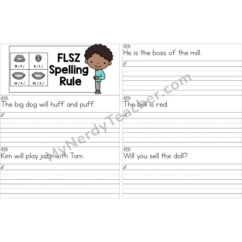 Editable Floss Rule (ff, ll, ss, zz) Read and Write Sentences (Color)