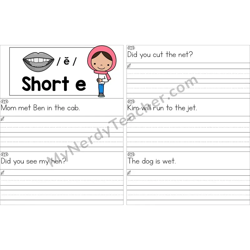 Editable Short E Read and Write Sentences (Color)
