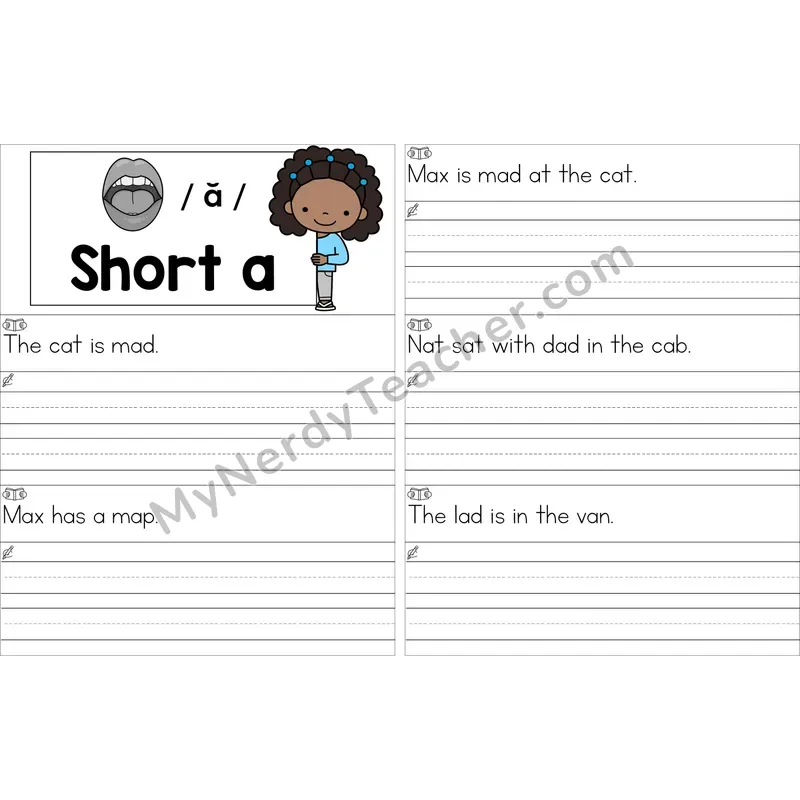 Editable Short A Read and Write Sentences (Color)