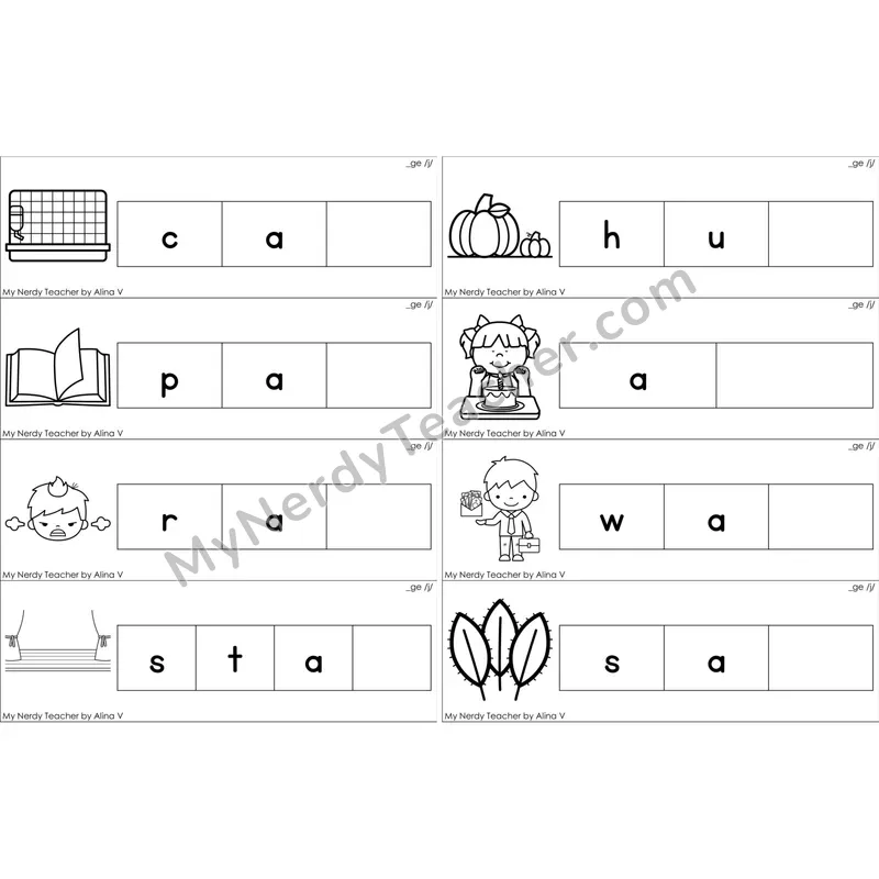 Soft G (_ge) Missing Ending Sounds Word Cards (Black and White)