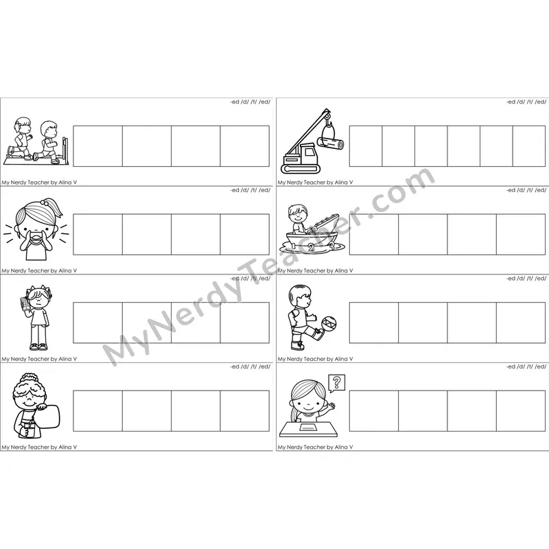 Inflectional -ed Missing Ending Sounds Word Cards (Black and White)