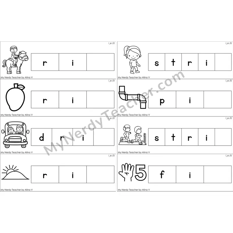 i_e (Long I VCe) Missing Ending Sounds Word Cards (Black and White)