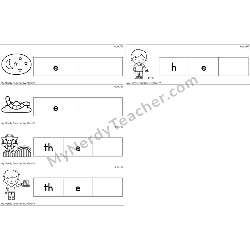 e_e (Long E VCe) Missing Ending Sounds Word Cards (Black and White)