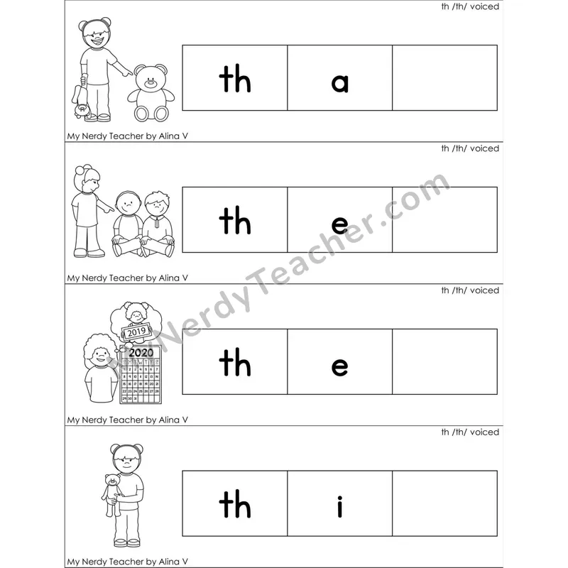 Voiced th Digraph Missing Ending Sounds Word Cards (Black and White)