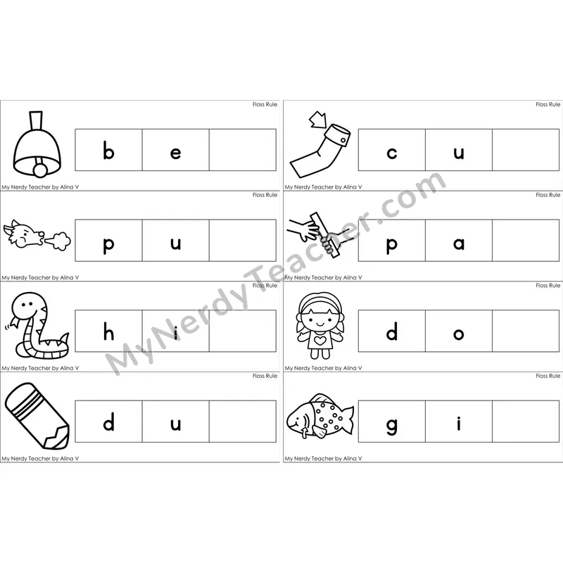 Floss Rule (ff, ll, ss, zz) Missing Ending Sounds Word Cards (Black and White)