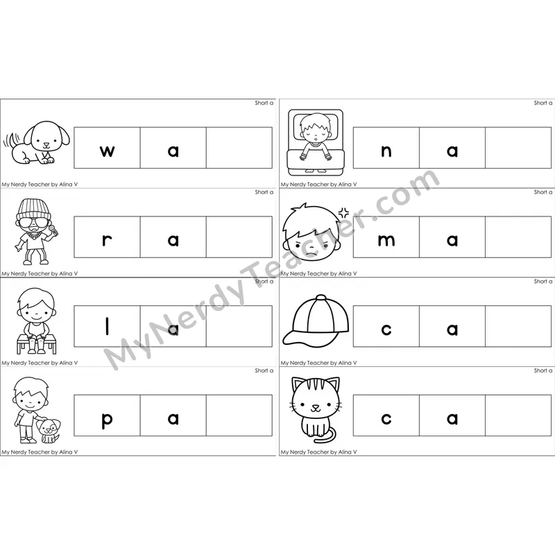 Short A Missing Ending Sounds Word Cards (Black and White)