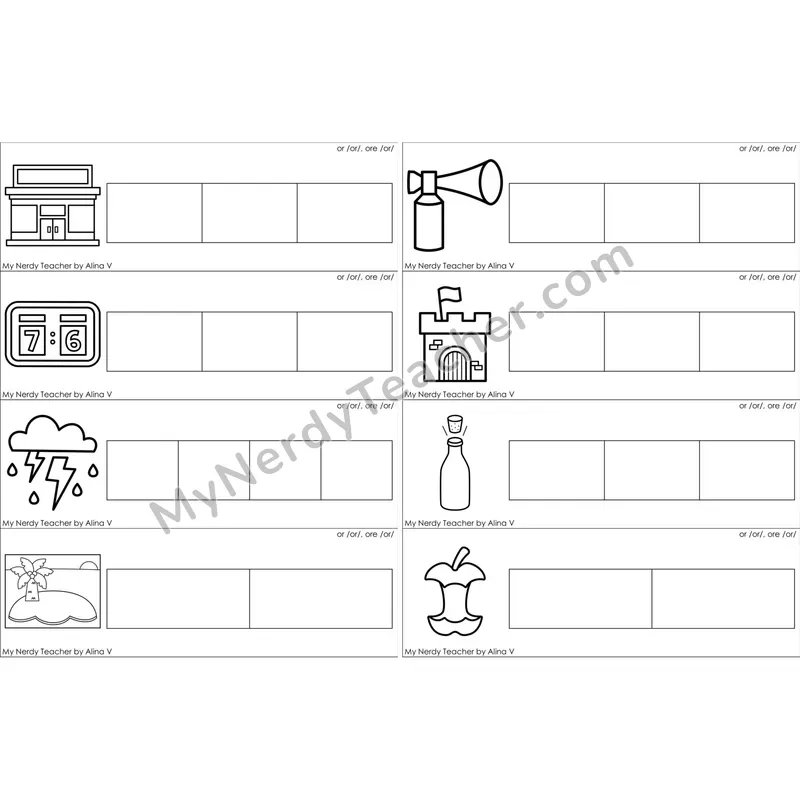 or, ore (R-Controlled) Blending and Segmenting Clip Cards (Black and White)