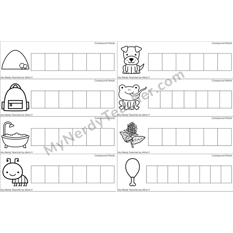 Compound Words Blending and Segmenting Clip Cards (Black and White)
