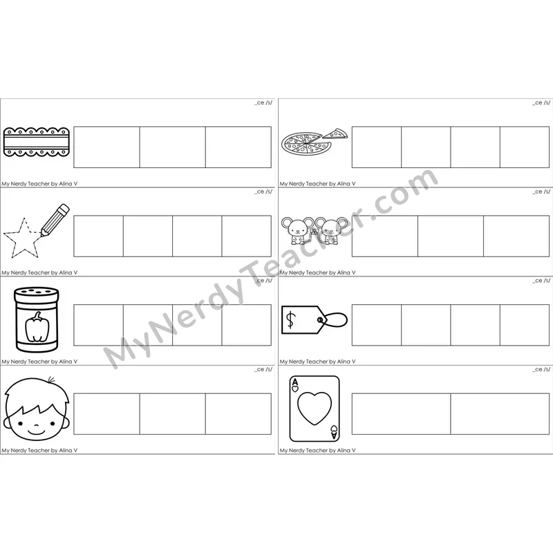 Soft C (_ce) Blending and Segmenting Clip Cards (Black and White)