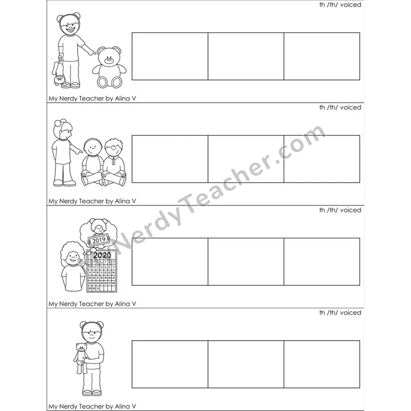 Voiced th Digraph Blending and Segmenting Clip Cards (Black and White)