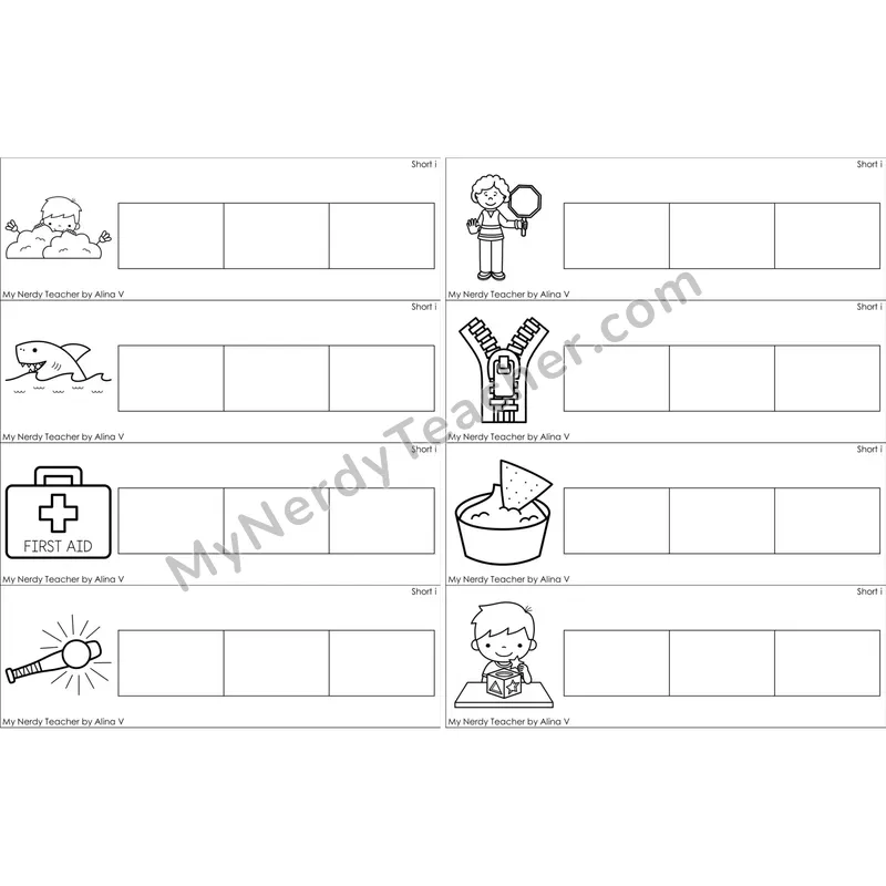 Short I Blending and Segmenting Clip Cards (Black and White)