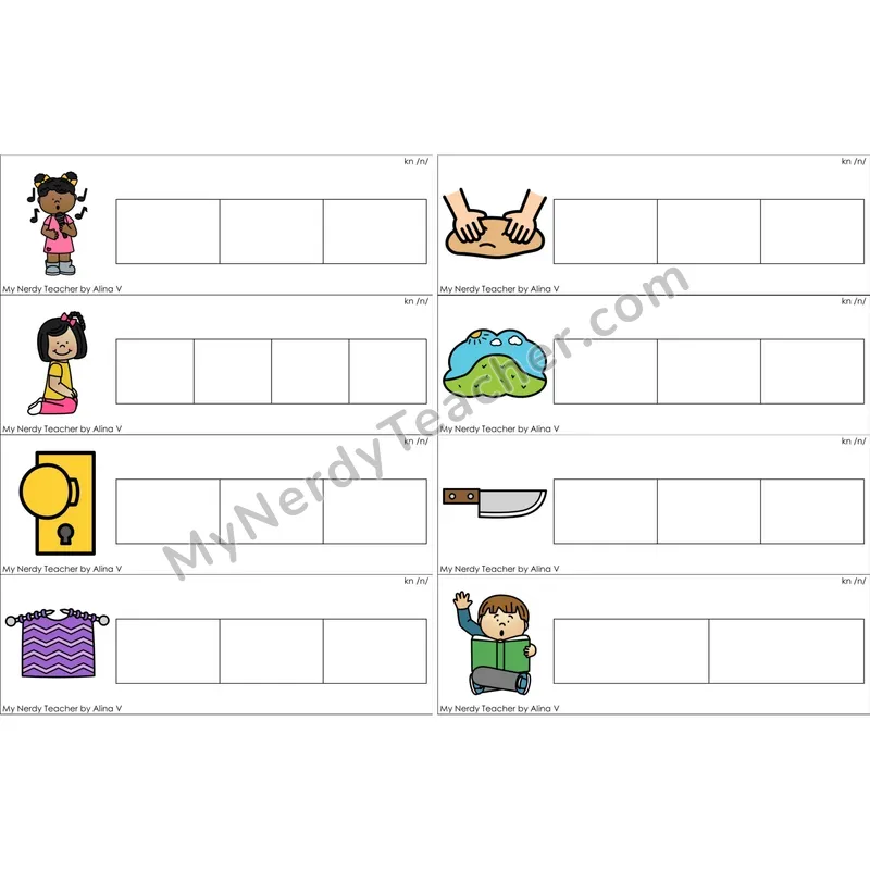 Silent kn Blending and Segmenting Clip Cards (Color)