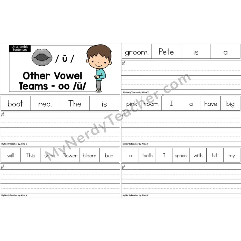 oo, u (short oo sound) Blending and Segmenting Clip Cards (Color)