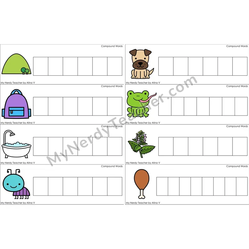 Compound Words Blending and Segmenting Clip Cards (Color)