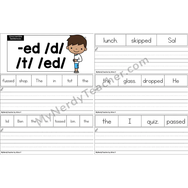 Inflectional -ed Blending and Segmenting Clip Cards (Color)