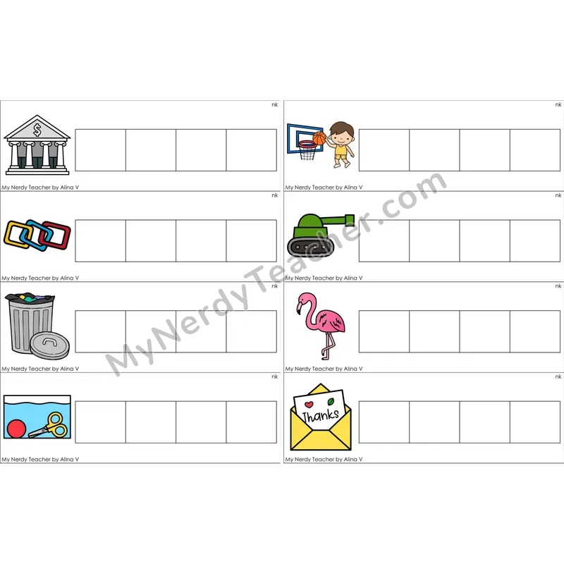 nk Glued Sound Blending and Segmenting Clip Cards (Color)