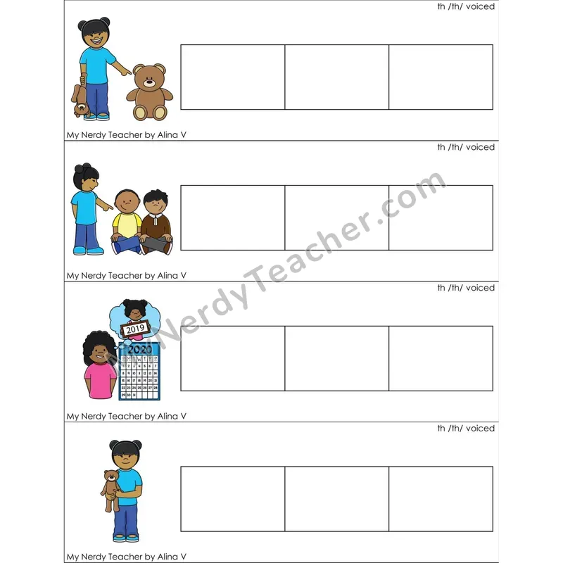 Voiced th Digraph Blending and Segmenting Clip Cards (Color)