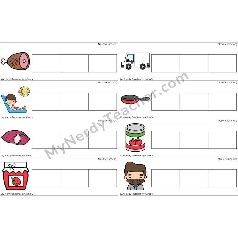 Nasalized A (am, an) Blending and Segmenting Clip Cards (Color)