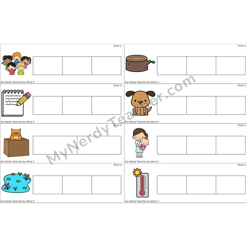 Short O Blending and Segmenting Clip Cards (Color)