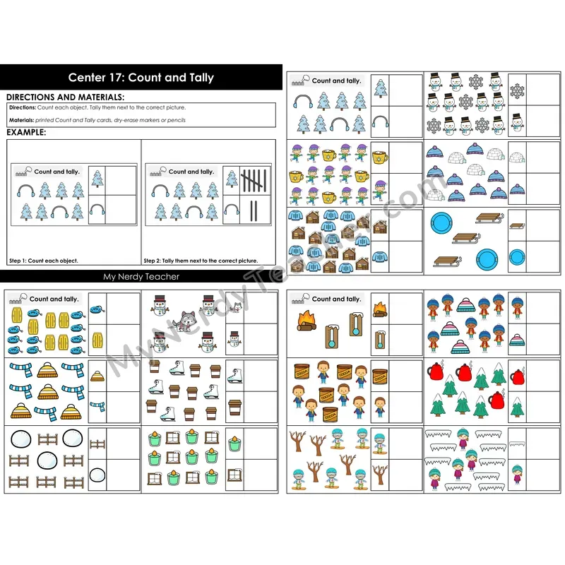 Morning Bins: Count and Tally Graphing Cards — Winter Theme