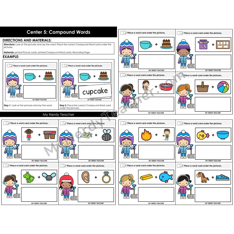 Morning Bins: Compound Words Picture Match Cards — Winter Theme