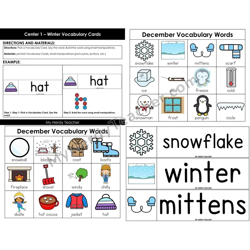 Morning Bins: Winter Vocabulary Word Building Cards