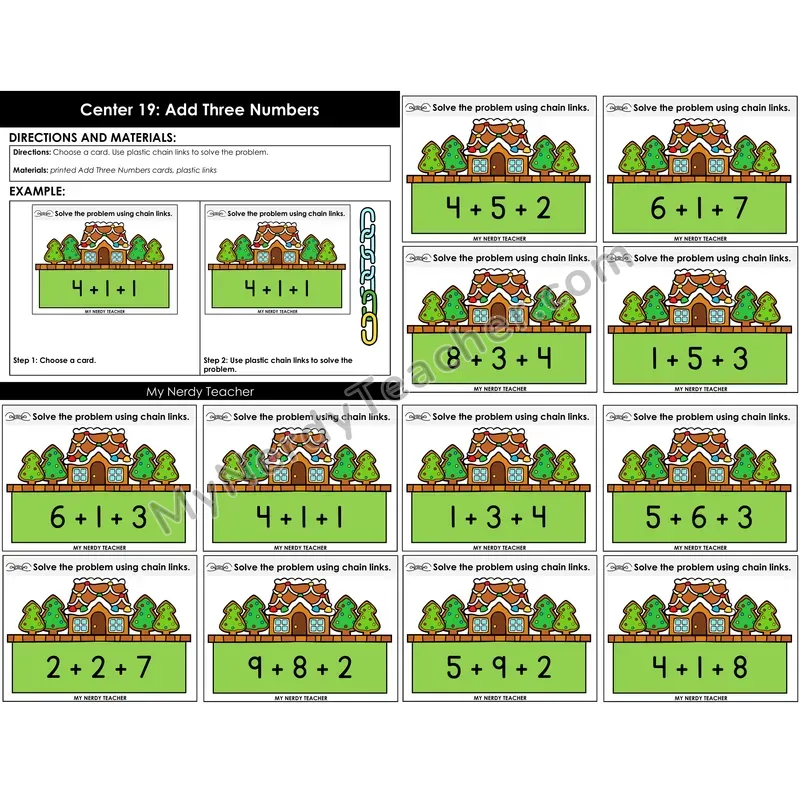 Morning Bins: Adding Three Numbers Task Cards — Winter Snowman Theme