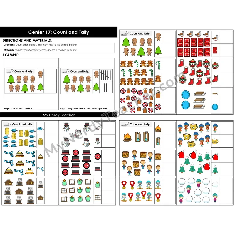 Morning Bins: Count and Tally Graphing Cards — Winter Theme