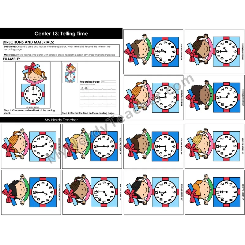 Morning Bins: Telling Time to the Hour Task Cards — Winter Theme