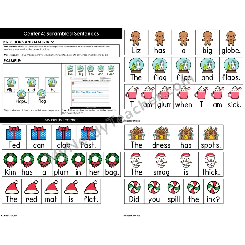 Morning Bins: Scrambled Sentences Build and Write Cards — Winter Theme