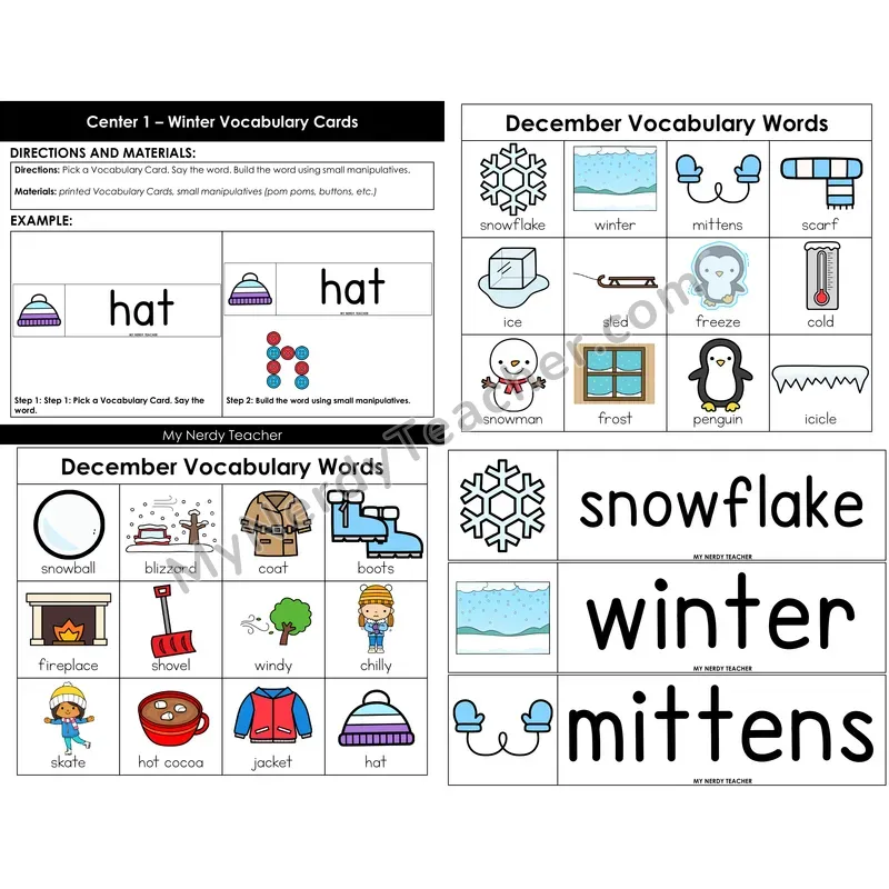 Morning Bins: Winter Vocabulary Word Building Cards