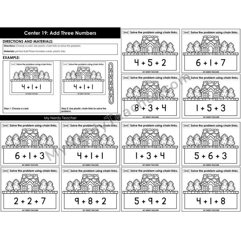 Morning Bins: Adding Three Numbers Task Cards — Winter Snowman Theme