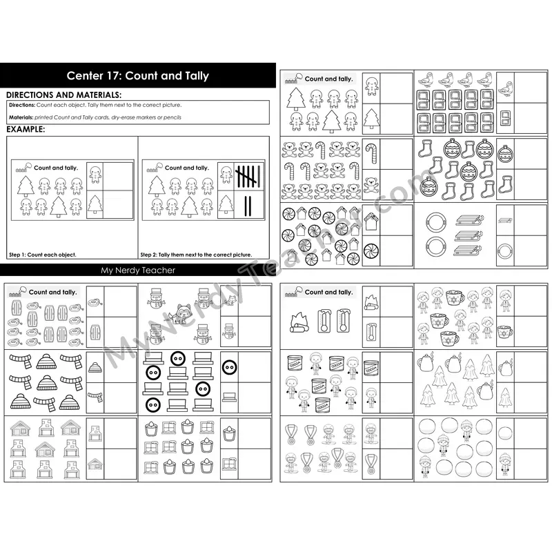 Morning Bins: Count and Tally Graphing Cards — Winter Theme
