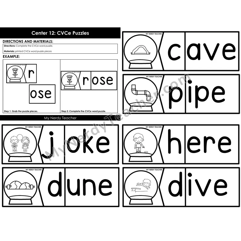 Morning Bins: CVCe Word Puzzles — Winter Snow Globe Theme