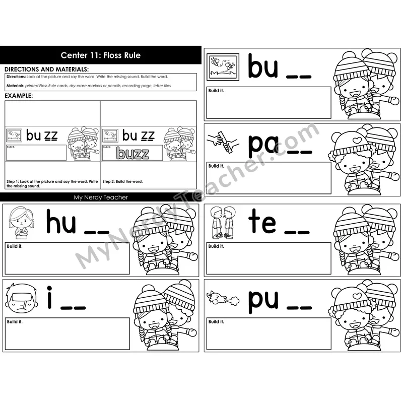 Morning Bins: Floss Rule Spelling Cards — Winter Theme (ff, ll, ss, zz)