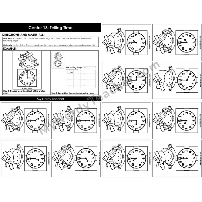 Morning Bins: Telling Time to the Hour Task Cards — Winter Theme
