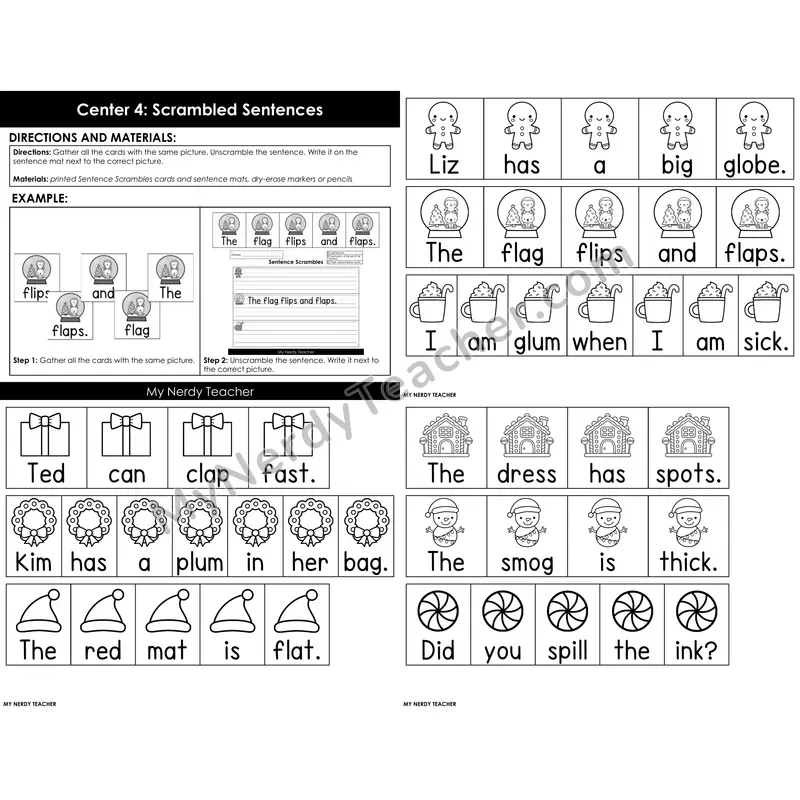 Morning Bins: Scrambled Sentences Build and Write Cards — Winter Theme