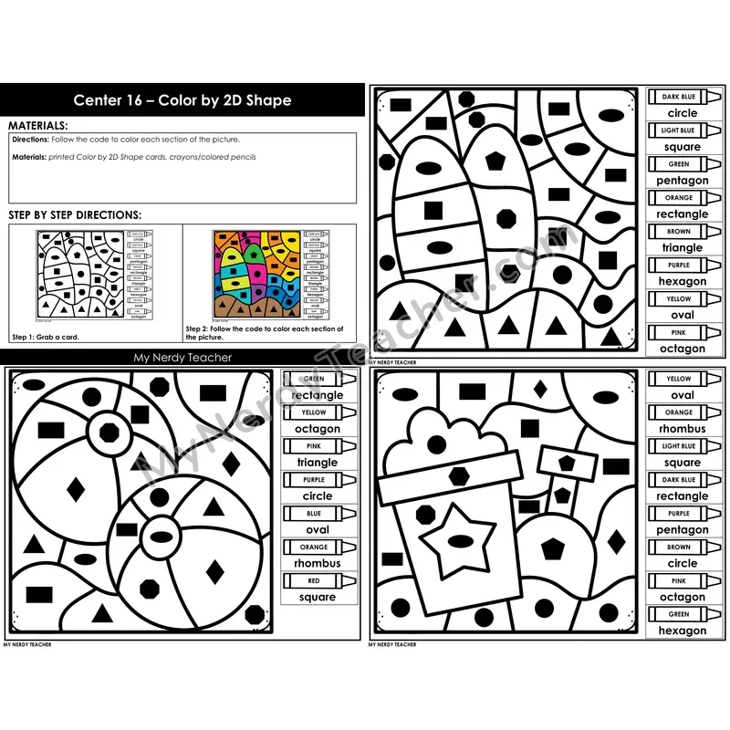 Morning Bins: Color by 2D Shape Cards — Summer Theme