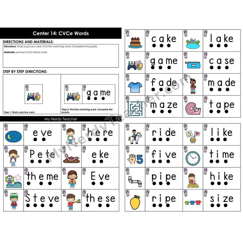Morning Bins: CVCe Words Phoneme Mapping Puzzles — Summer Theme