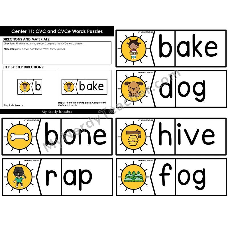 Morning Bins: CVC and CVCe Word Puzzles — Summer Sun Theme