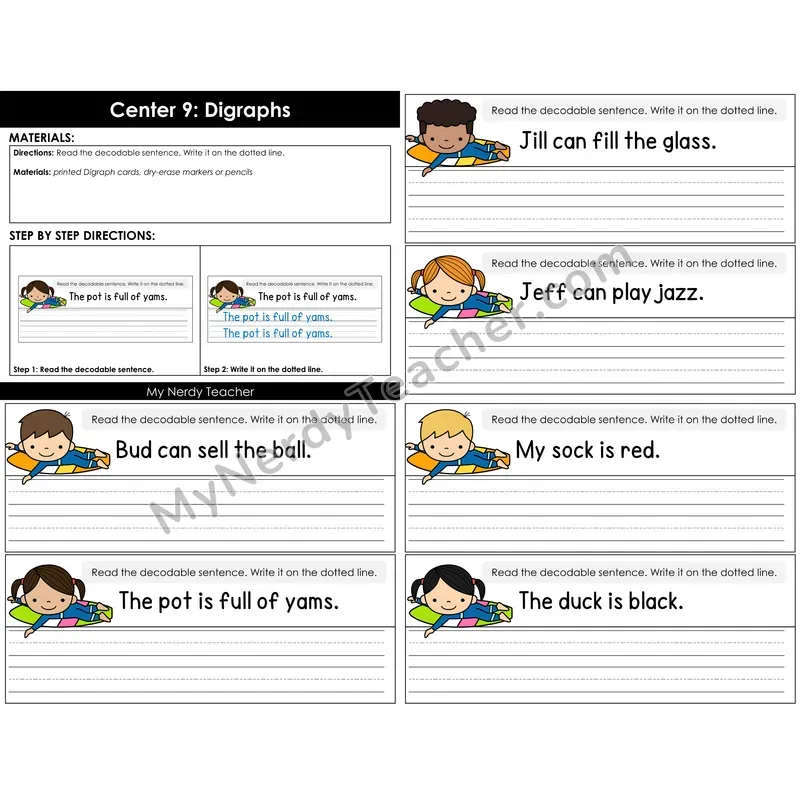 Morning Bins: Digraphs Decodable Sentences — Summer Theme