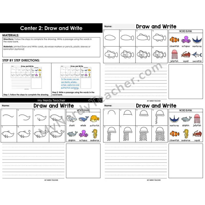 Morning Bins: Directed Drawing and Sentence Writing — Ocean Summer Theme