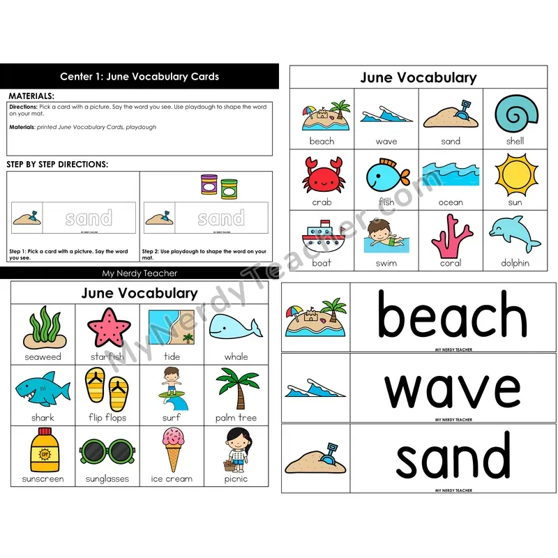 Morning Bins: June Summer Vocabulary Word Building Cards
