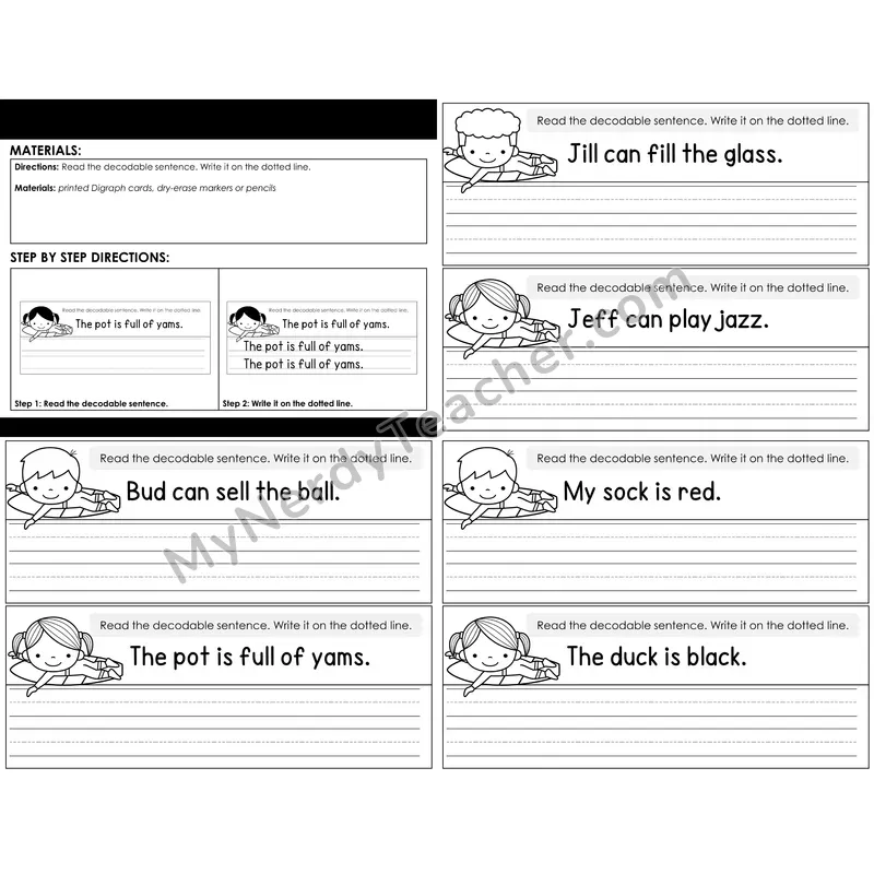 Morning Bins: Digraphs Decodable Sentences — Summer Theme