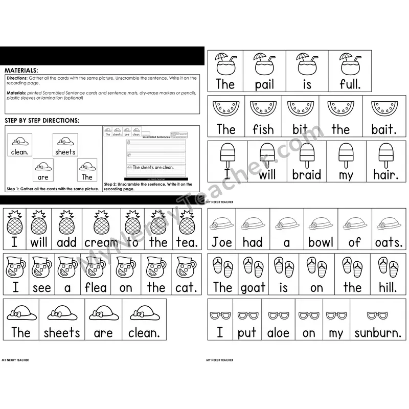 Morning Bins: Scrambled Sentences with Vowel Teams — Summer Theme