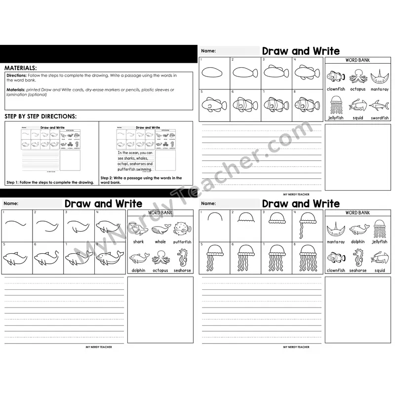 Morning Bins: Directed Drawing and Sentence Writing — Ocean Summer Theme